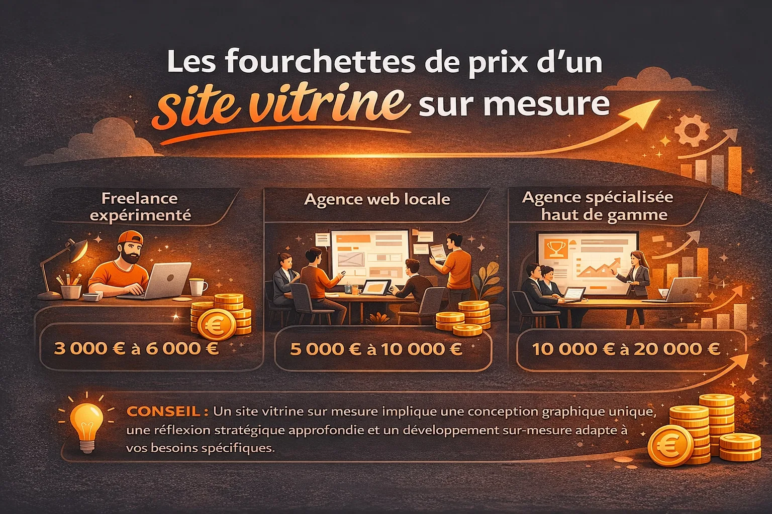 Fourchettes de tarifs d'un site vitrine sur mesure