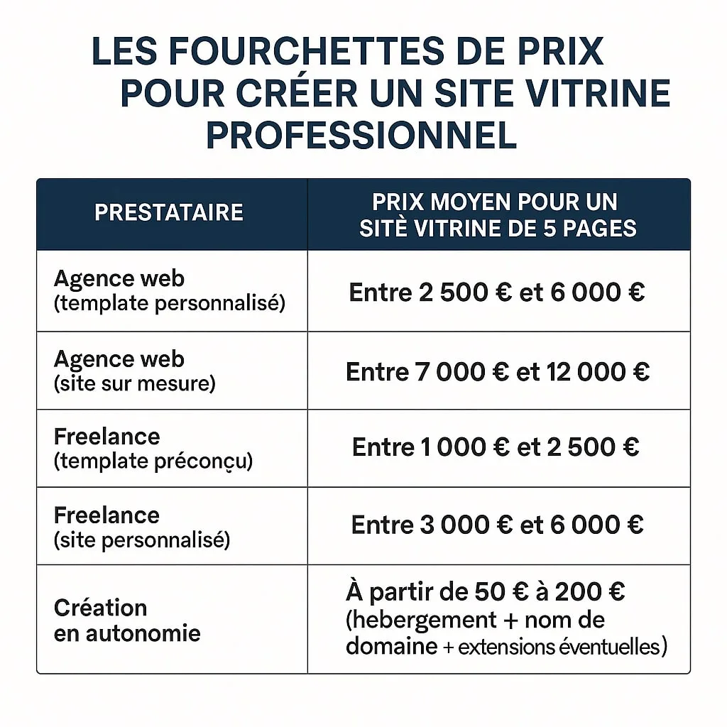 Fourchettes de prix pour créer un site vitrine professionnel