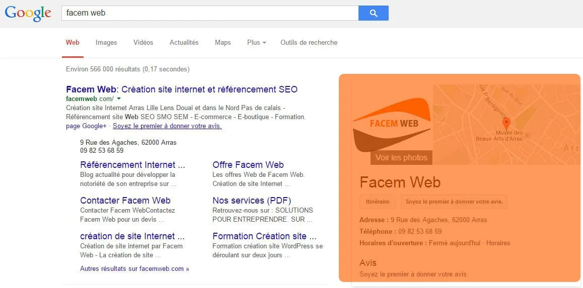 Google Business dans les SERP