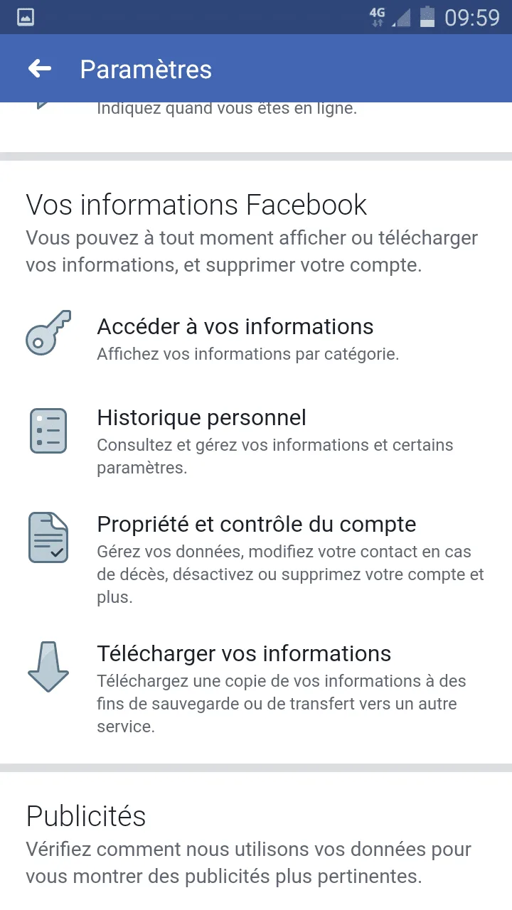 Vos informations Facebook sur mobile