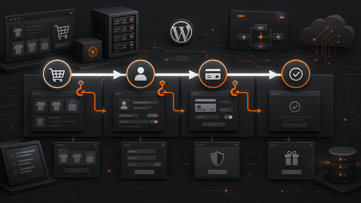 Points d’interception disponibles dans un parcours d’achat WooCommerce