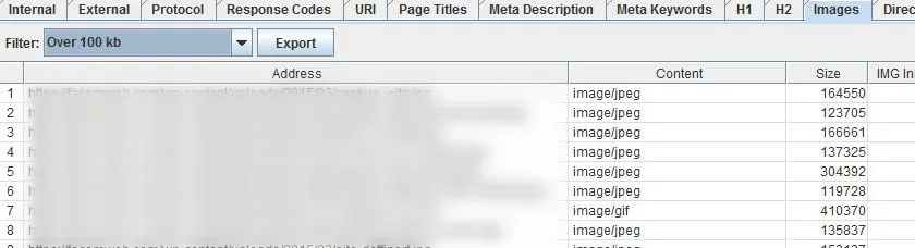 screaming frog seo image poids