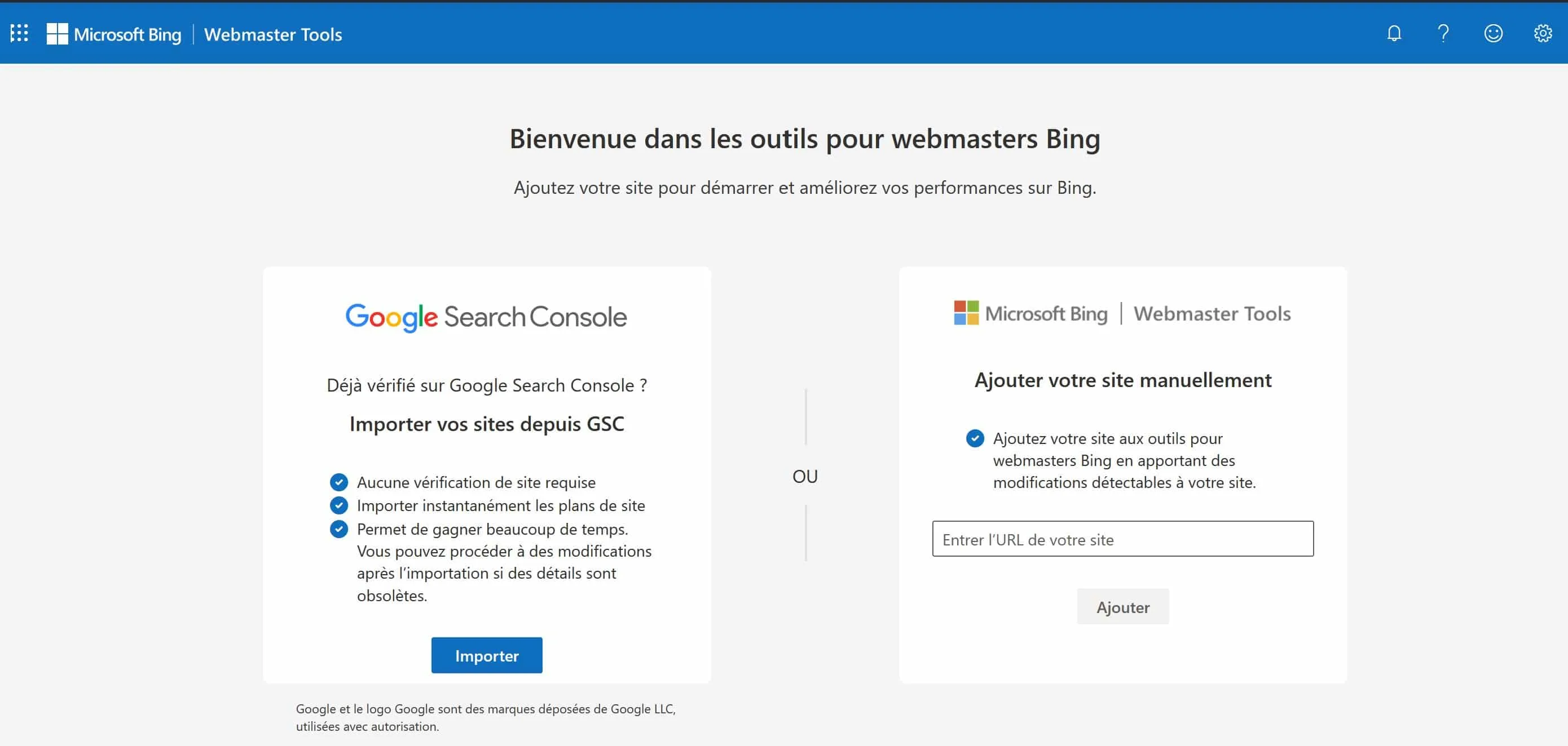 Import des données de la Search Console dans Bing Webmaster Tools