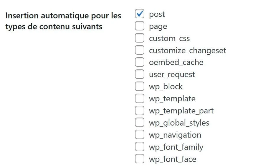 insertion toc+ selon l'élément