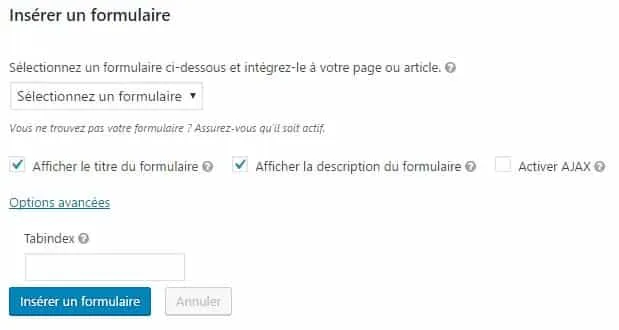inserer formulaire gravity forms