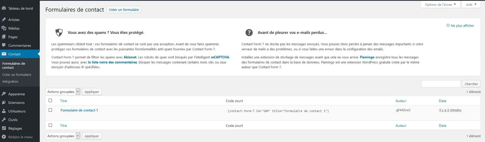 installation de contact form 7 pour wordpress