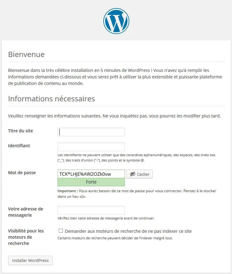 Installation de wp