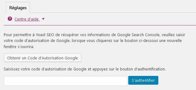 installer code search console wordpress