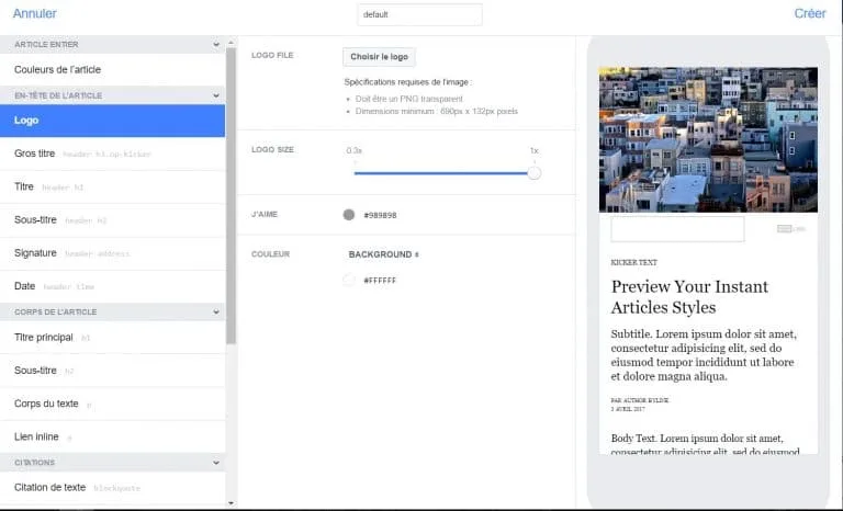 configurer mise en page instant article wordpress