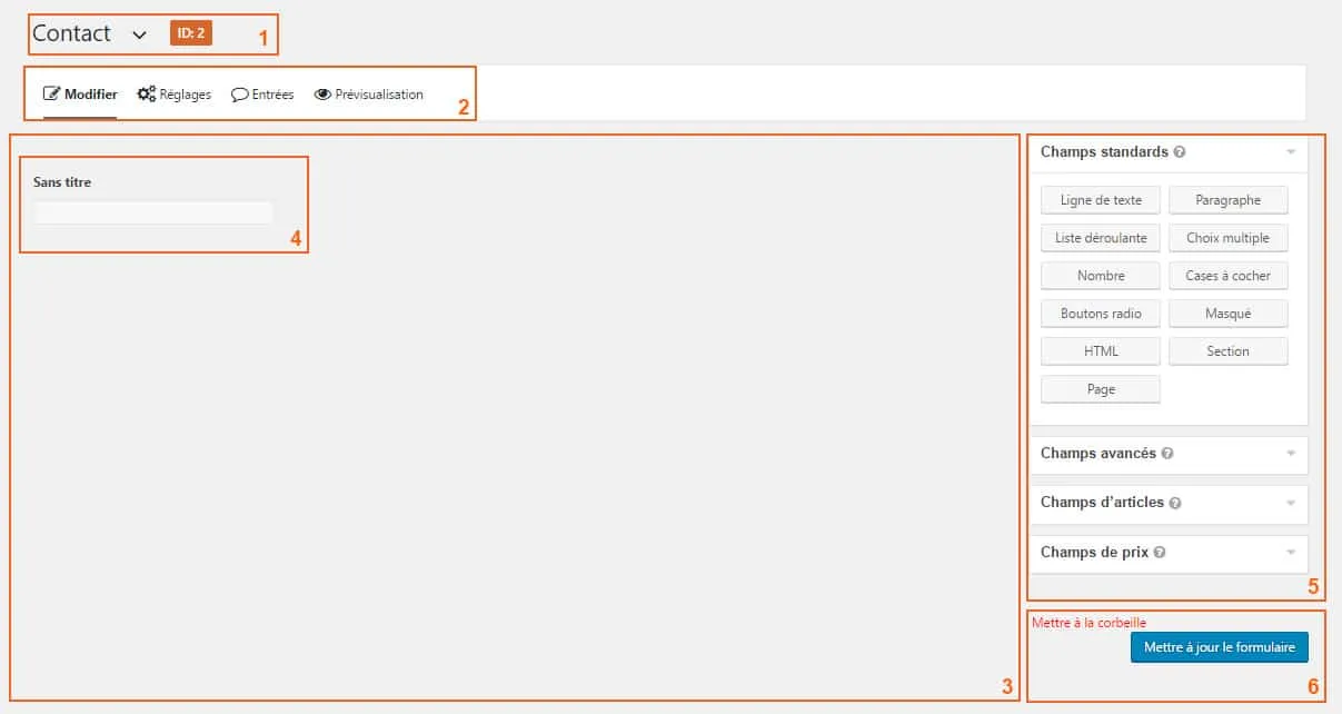 interface et tableau de bord gravity forms