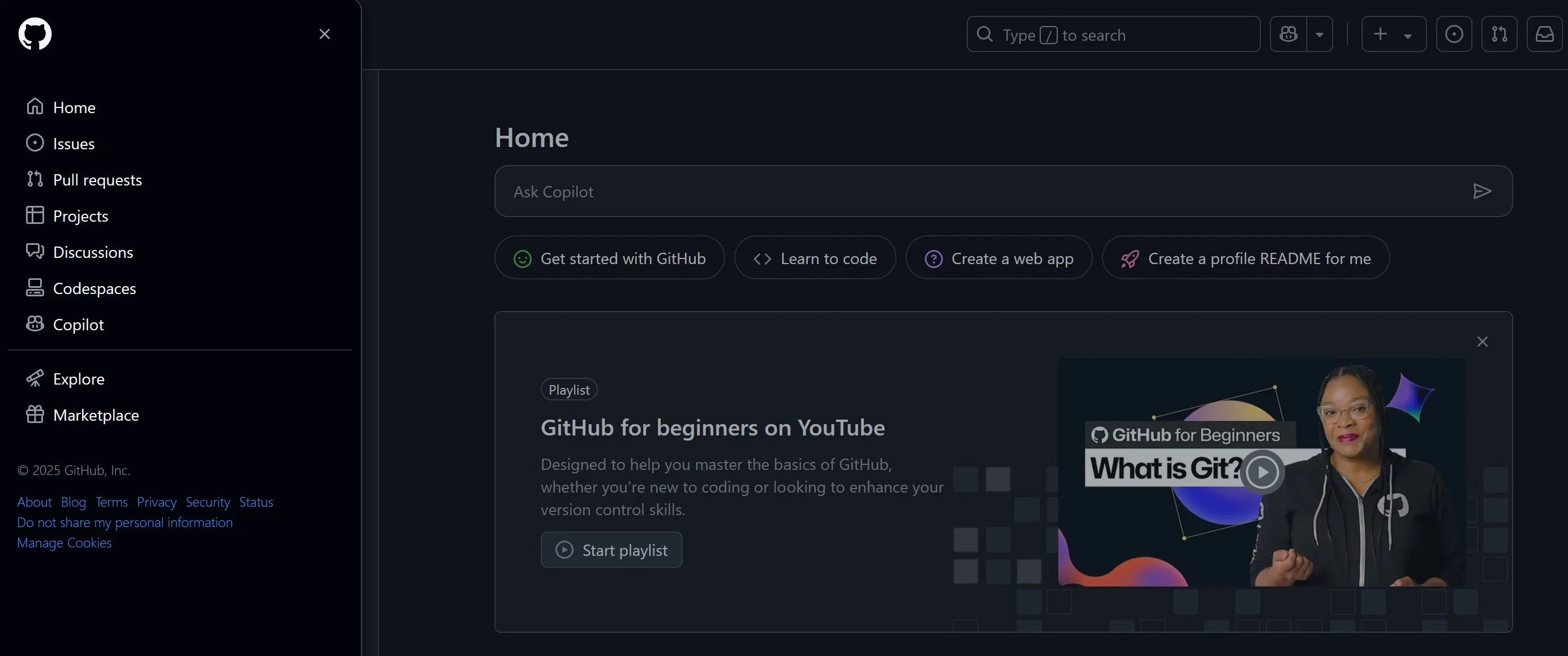 Interface de la plateforme GitHub