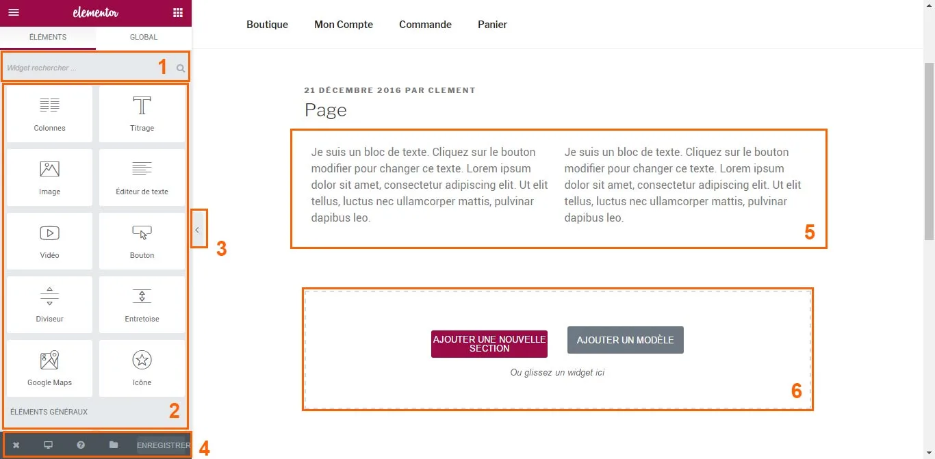 interface de elementor