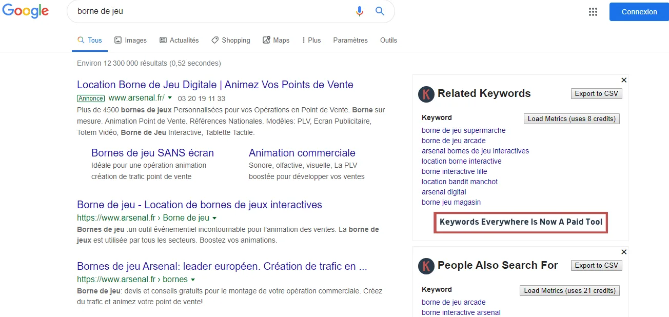 Extension chrome Keywords everywhere