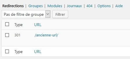 liste redirections 301 wordpress