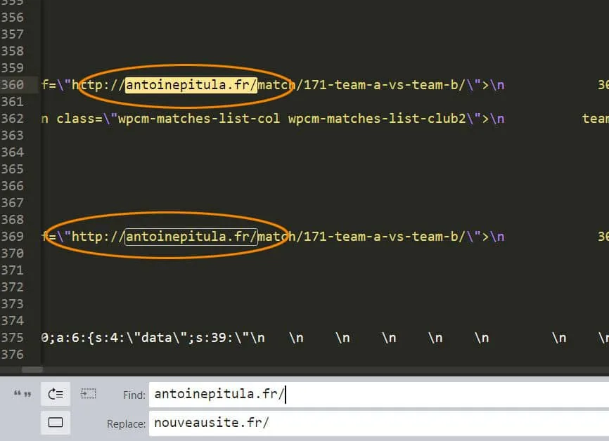 modification fichier sql