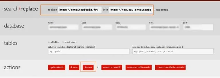 search database config