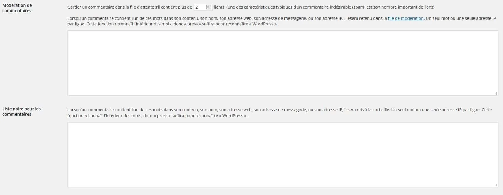 moderation et liste noire des commentaires