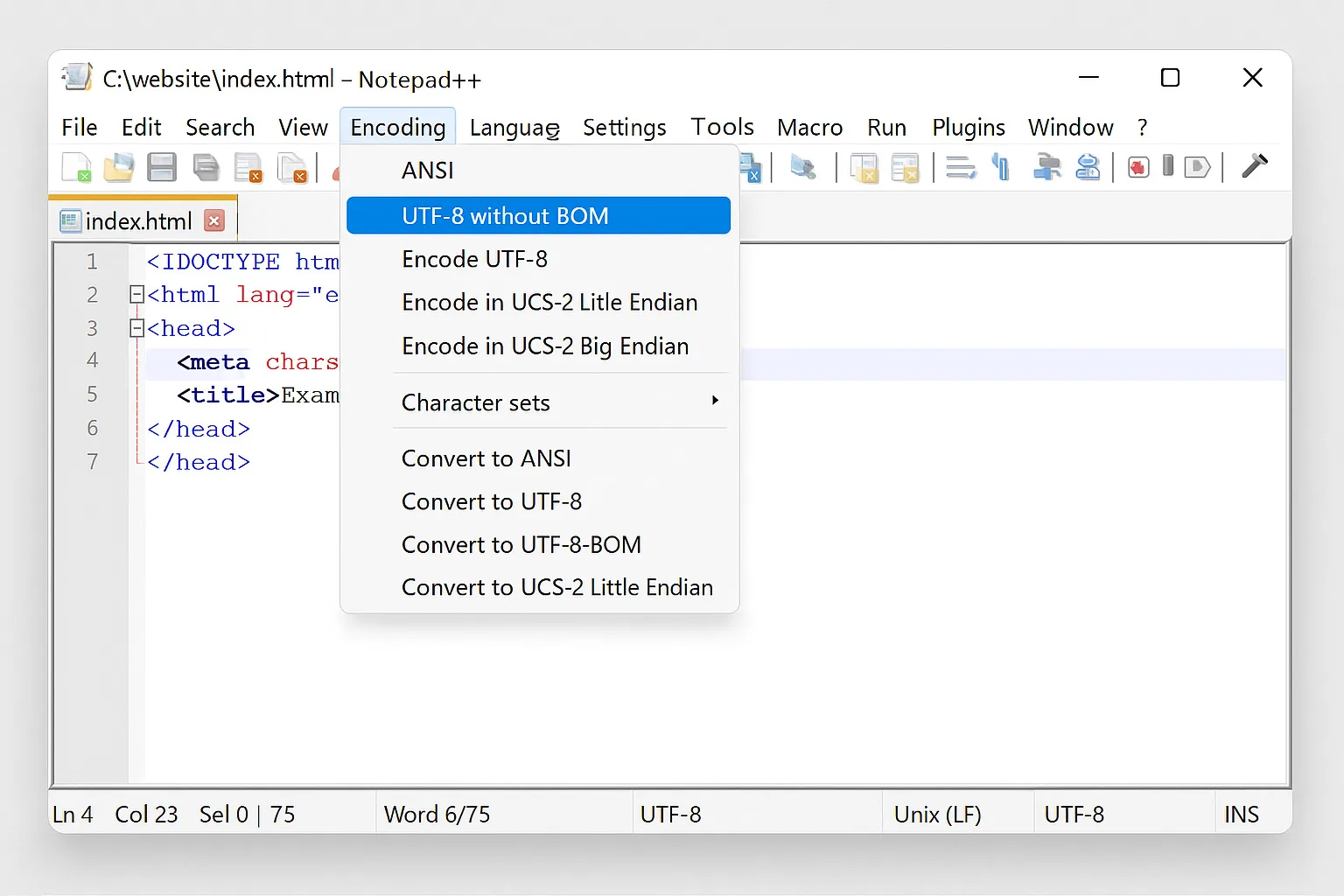 Édition d'un fichier dans Notepad++ ou VS Code