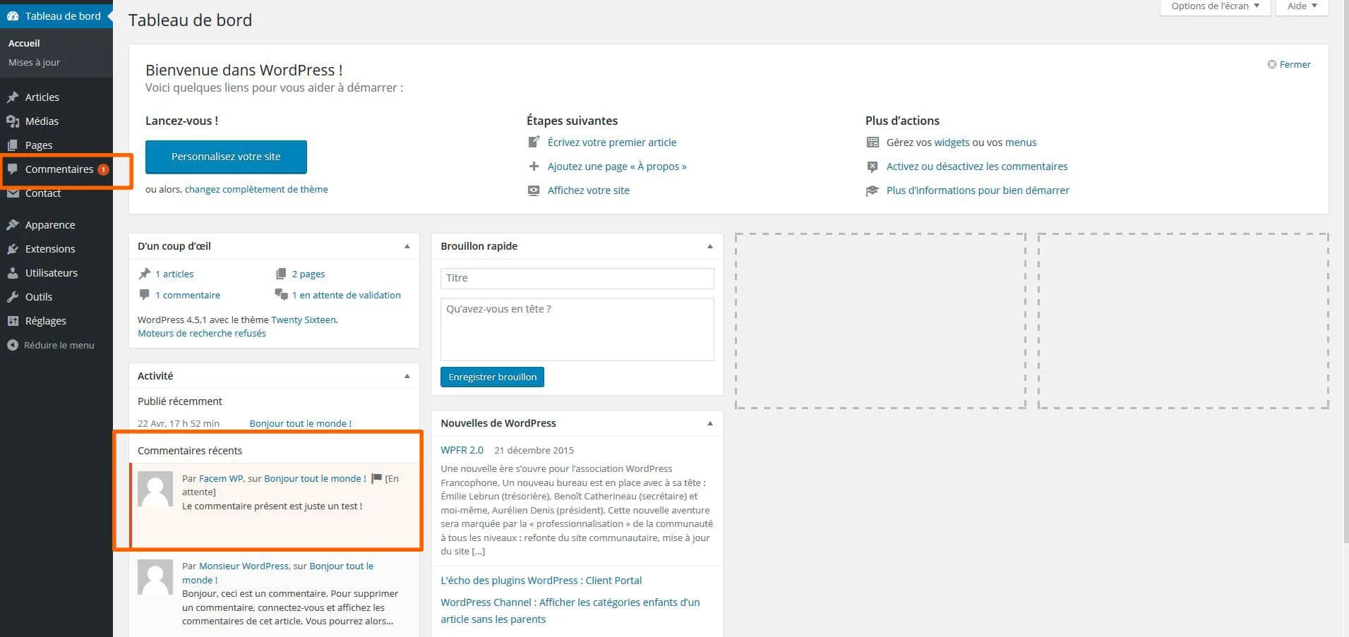 gestion des nouveaux commentaires
