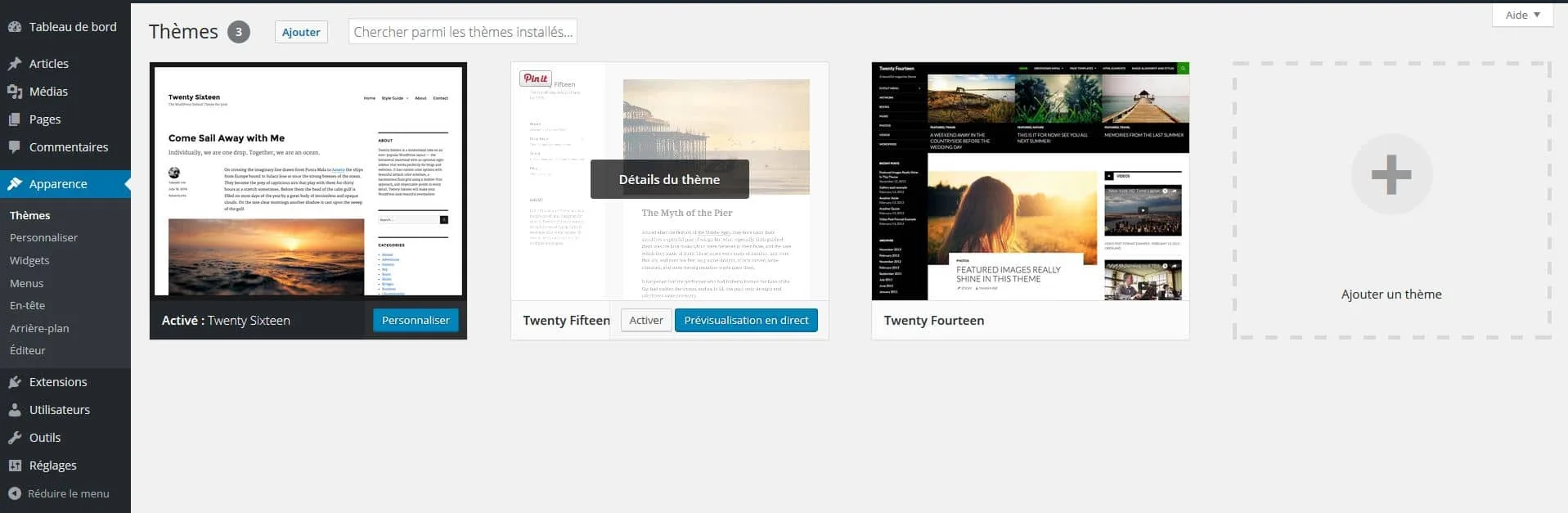 fonctionnement onglet apparence wordpress