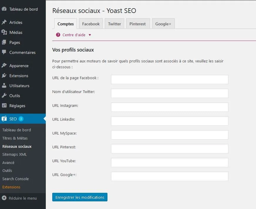 onglet comptes sociaux yoast seo wordpress