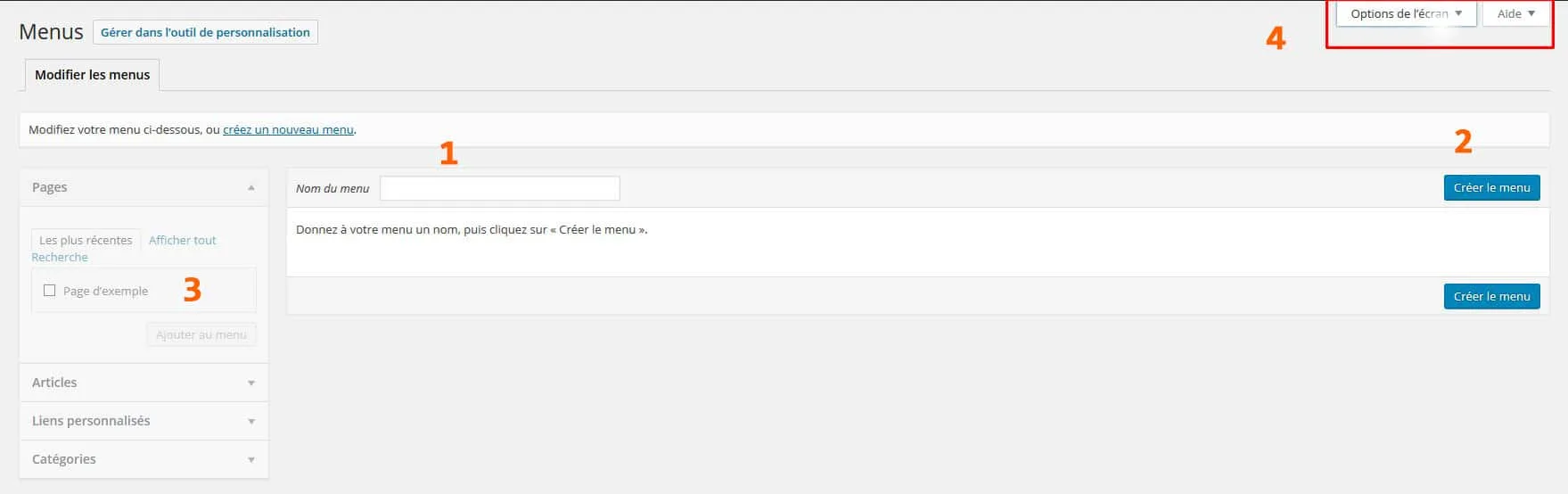 gestion onglet menu wordpress