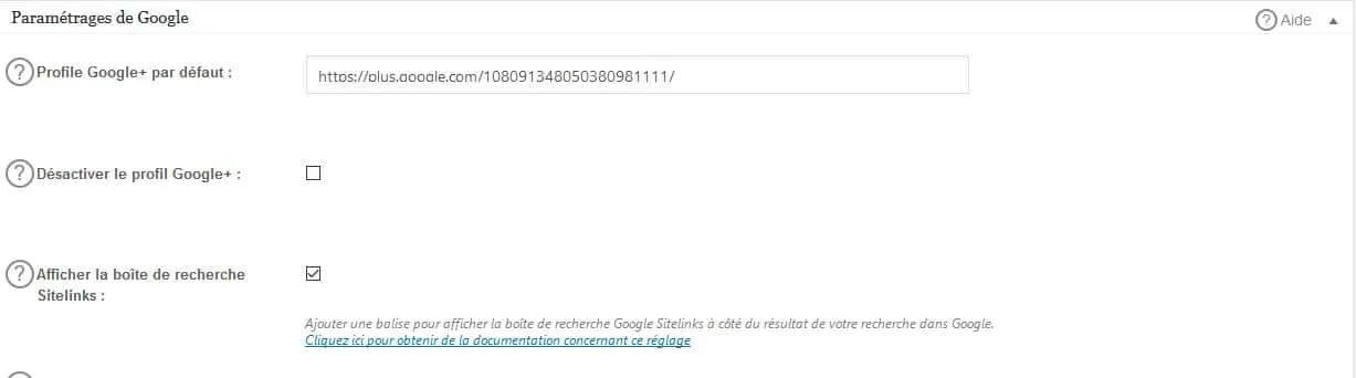 parametrages pour google