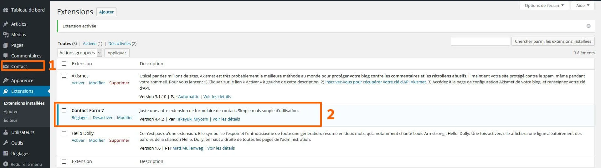 activation plugin contact form 7