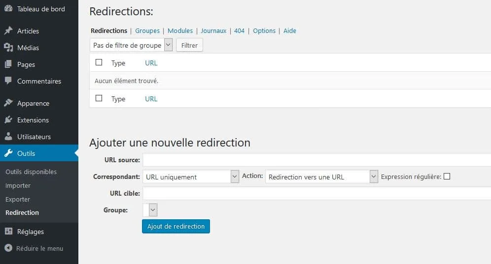 plugin wordpress redirection backoffice