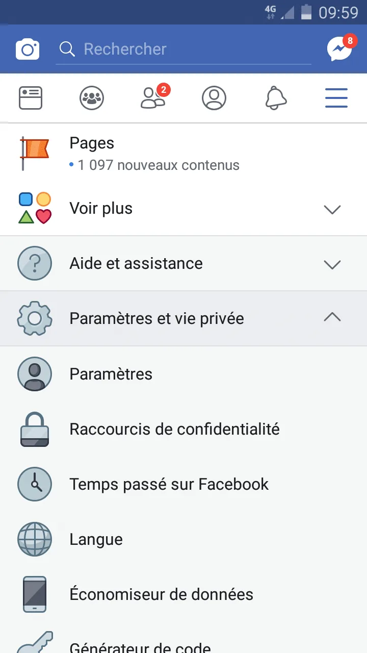 Paramètres et vie privée Facebook