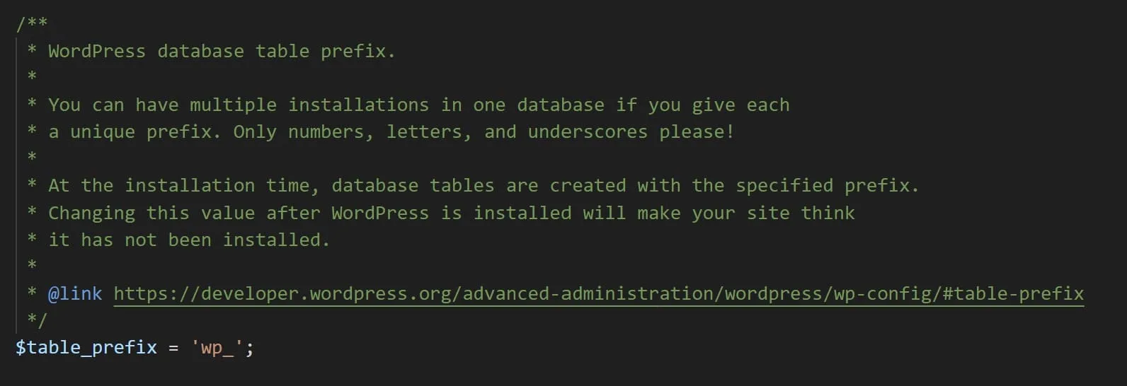 prefixes database wordpress