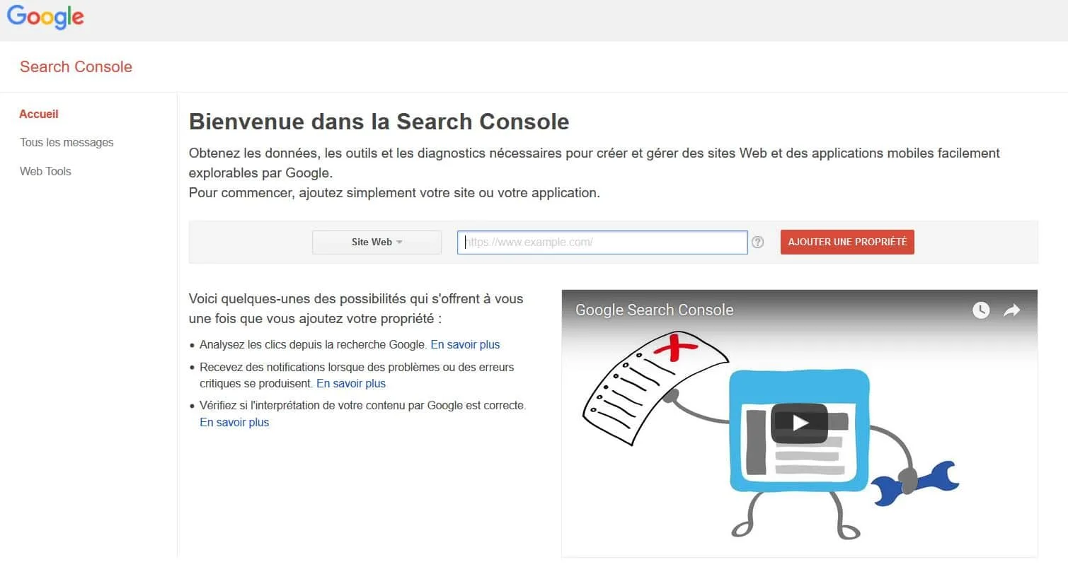 declaration propriete search console