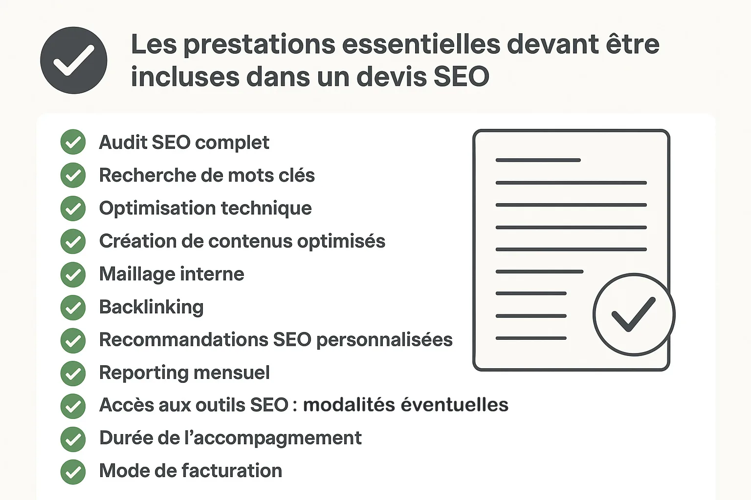 prestations incluses devis SEO