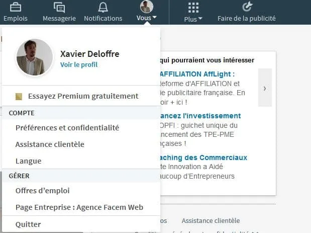 cliquer sur votre profil linkedin