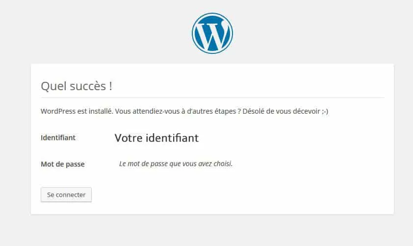 Message wordpress installé