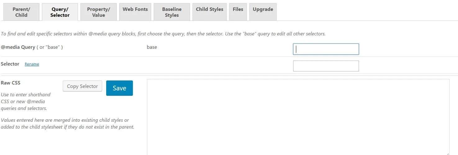 child theme queries css