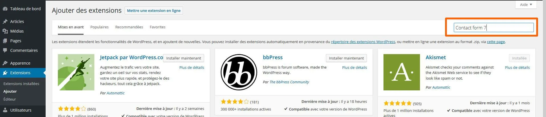 rechercher plugin wp