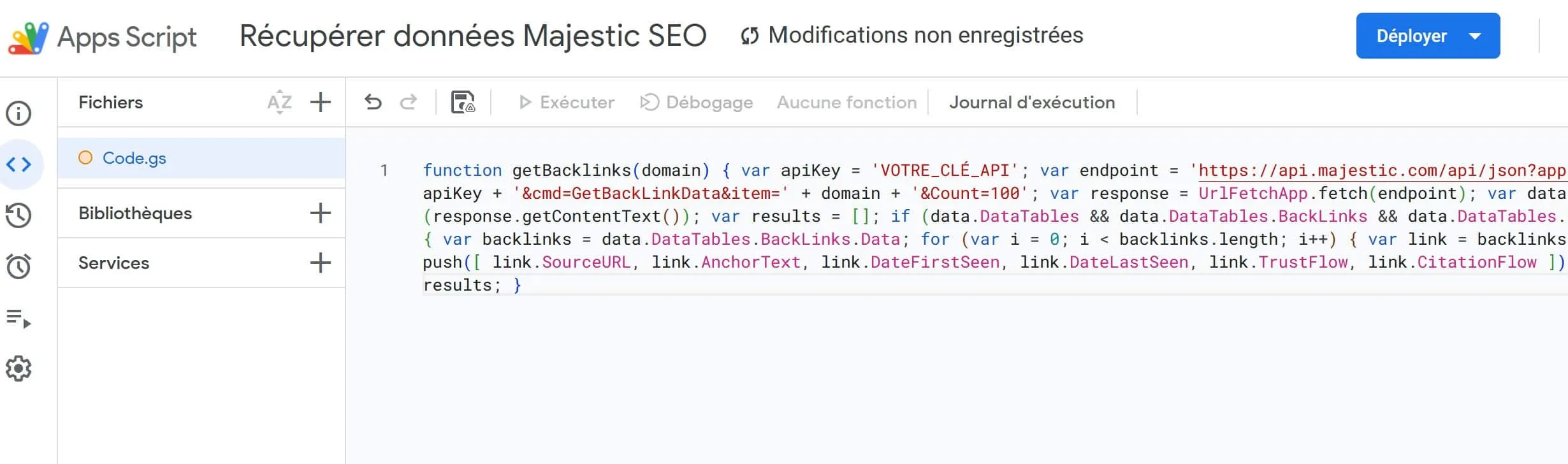 Récupération des données de Majestic SEO dans Google Sheets