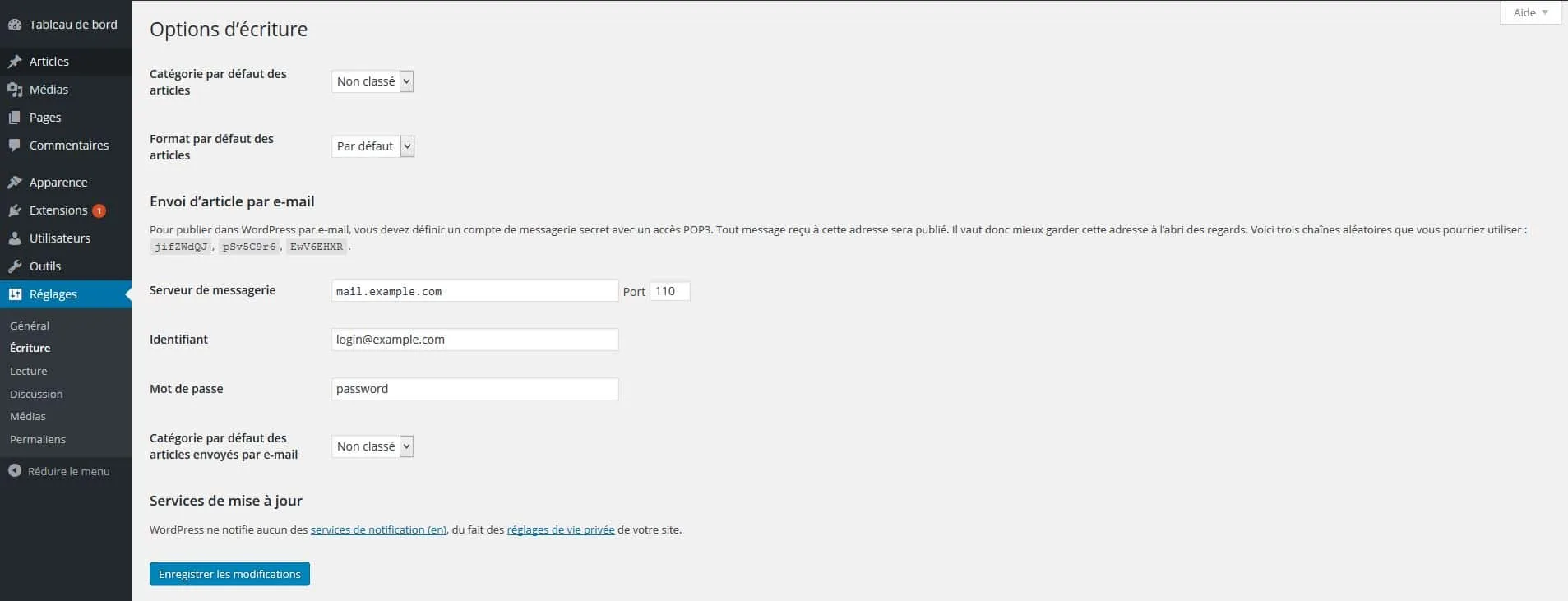 reglage option ecriture wordpress