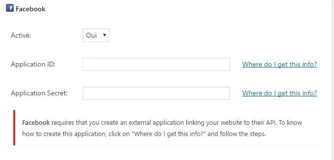 Interface de configuration d’un réseau social