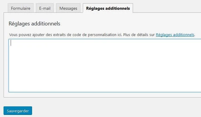 réglages additionnels contact form 7