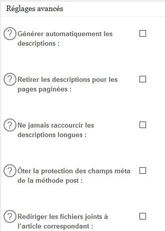 reglages avances all in one seo