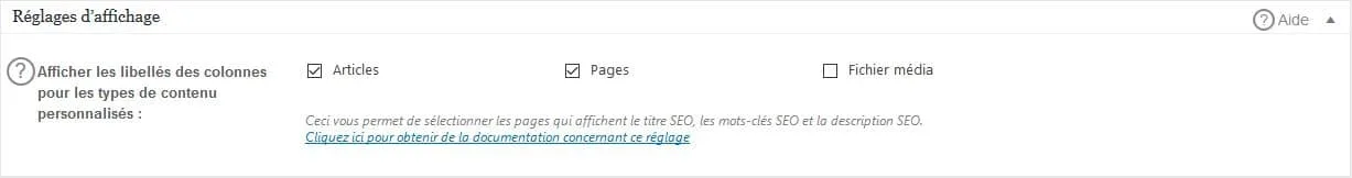 reglages d'affichage pack seo