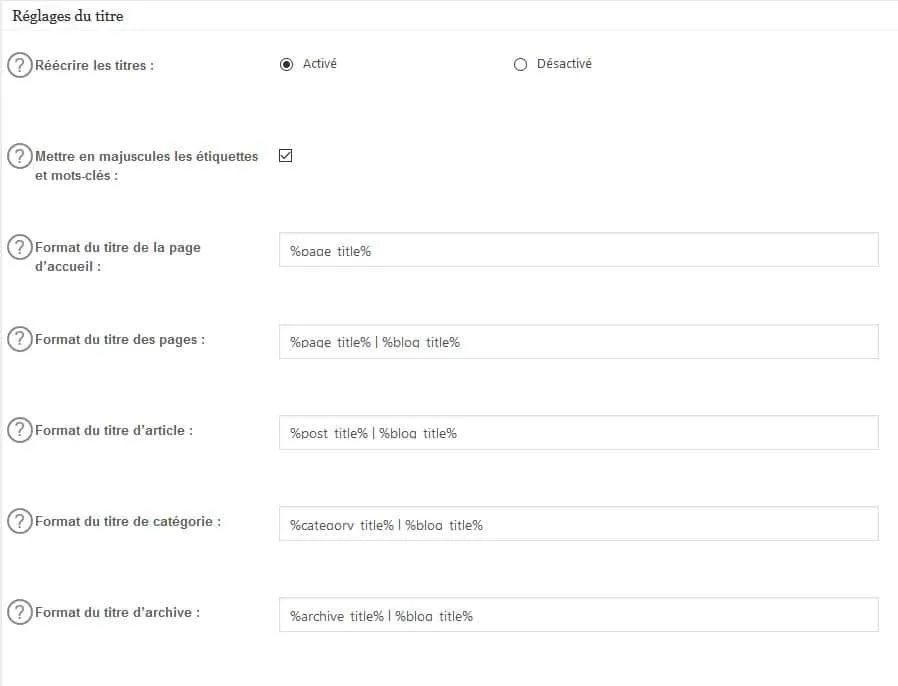 reglage des titres all in one seo