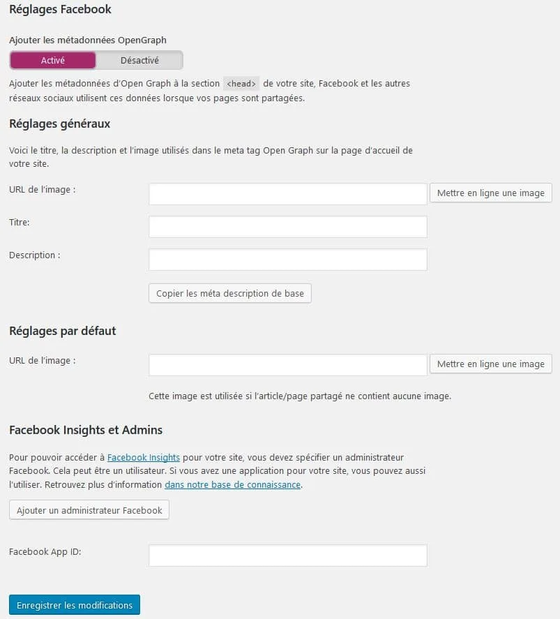 réglages facebook yoast pour wordpress