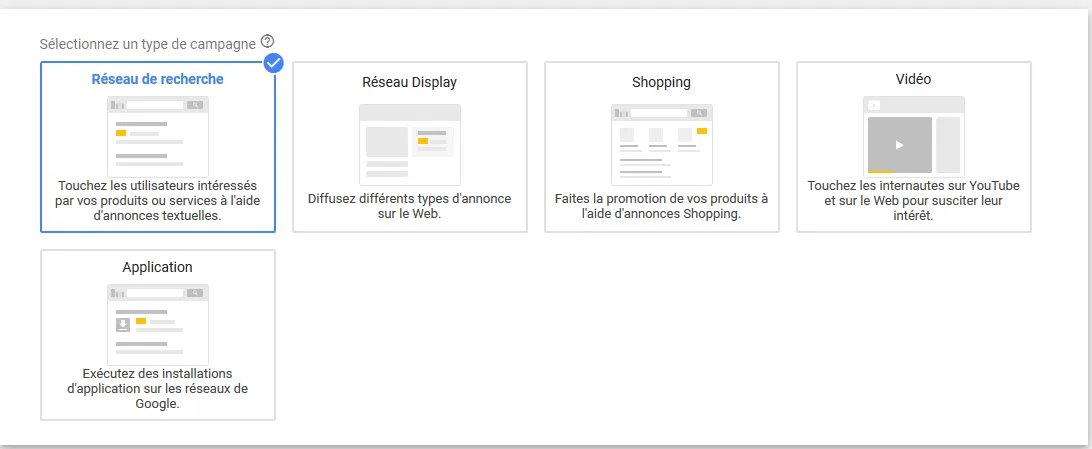 type de campagne reseau de recherche