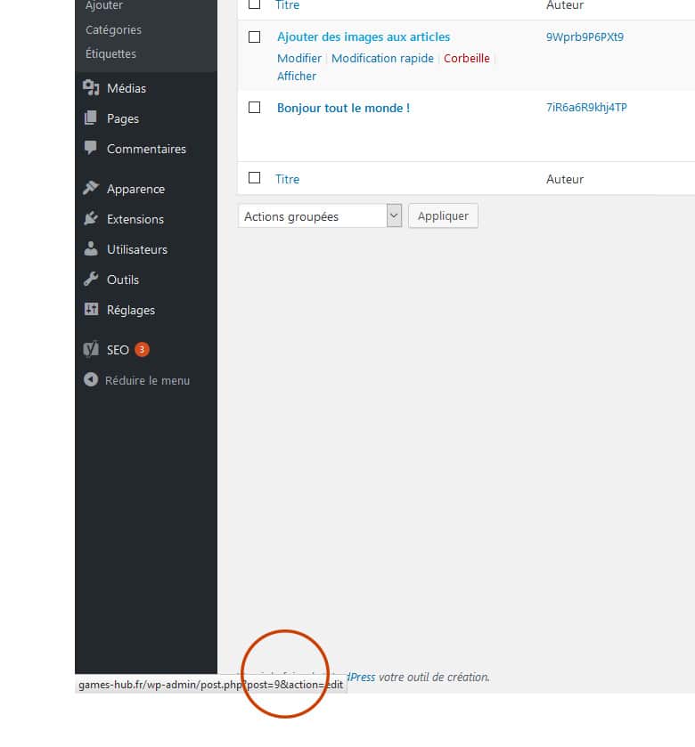 retrouver ID page wordpress
