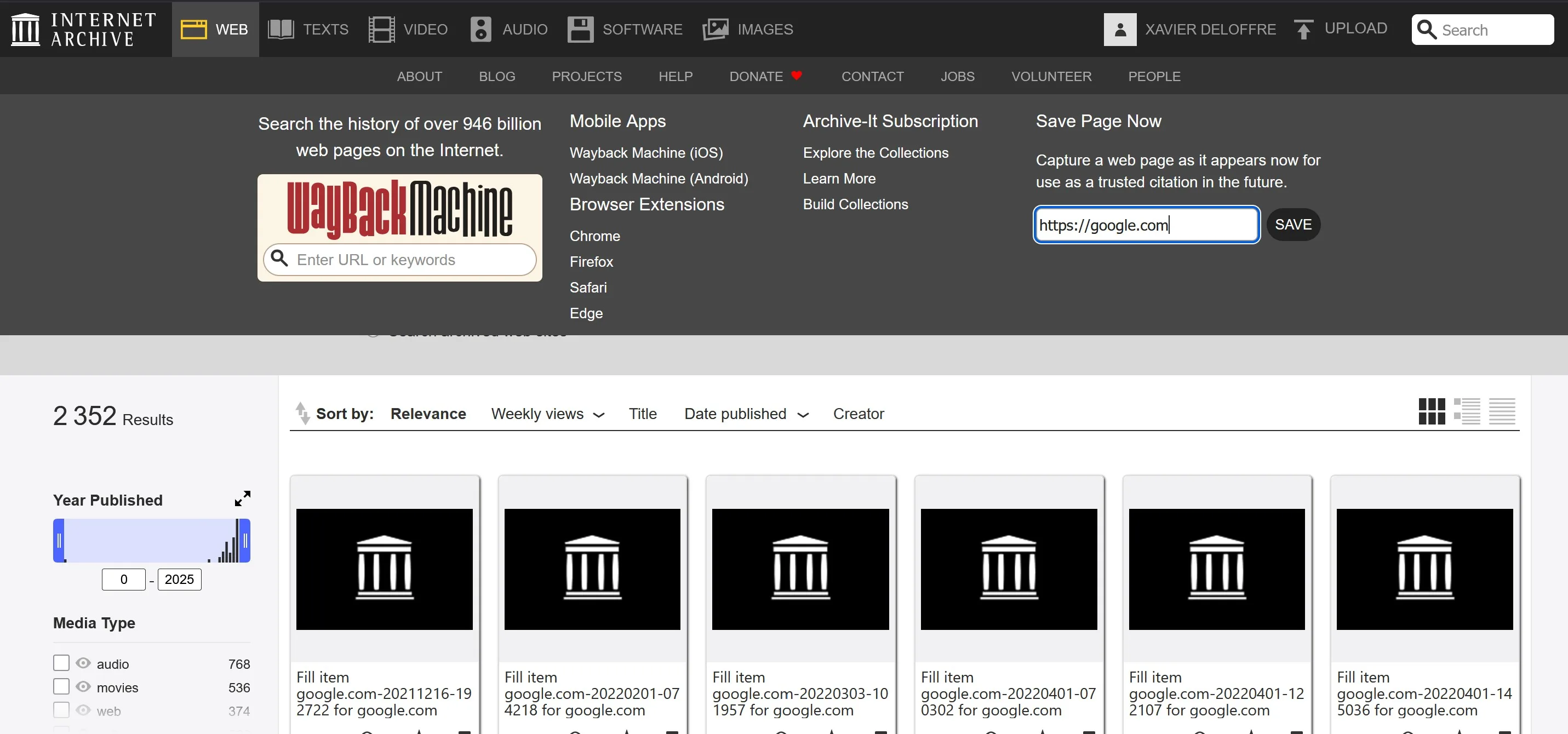 Sauvegarde d'une page web dans les archives d'archive.org