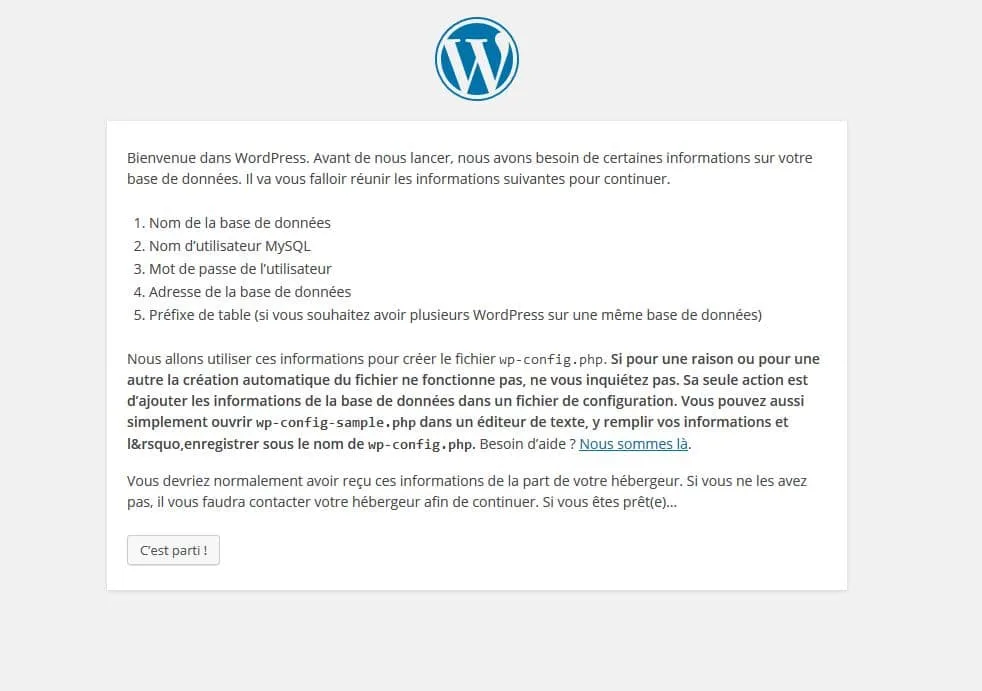 Configuration de WordPress via le navigateur