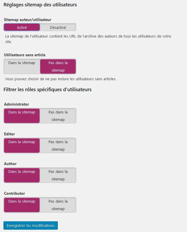 configurer sitemaps xml utilisateur